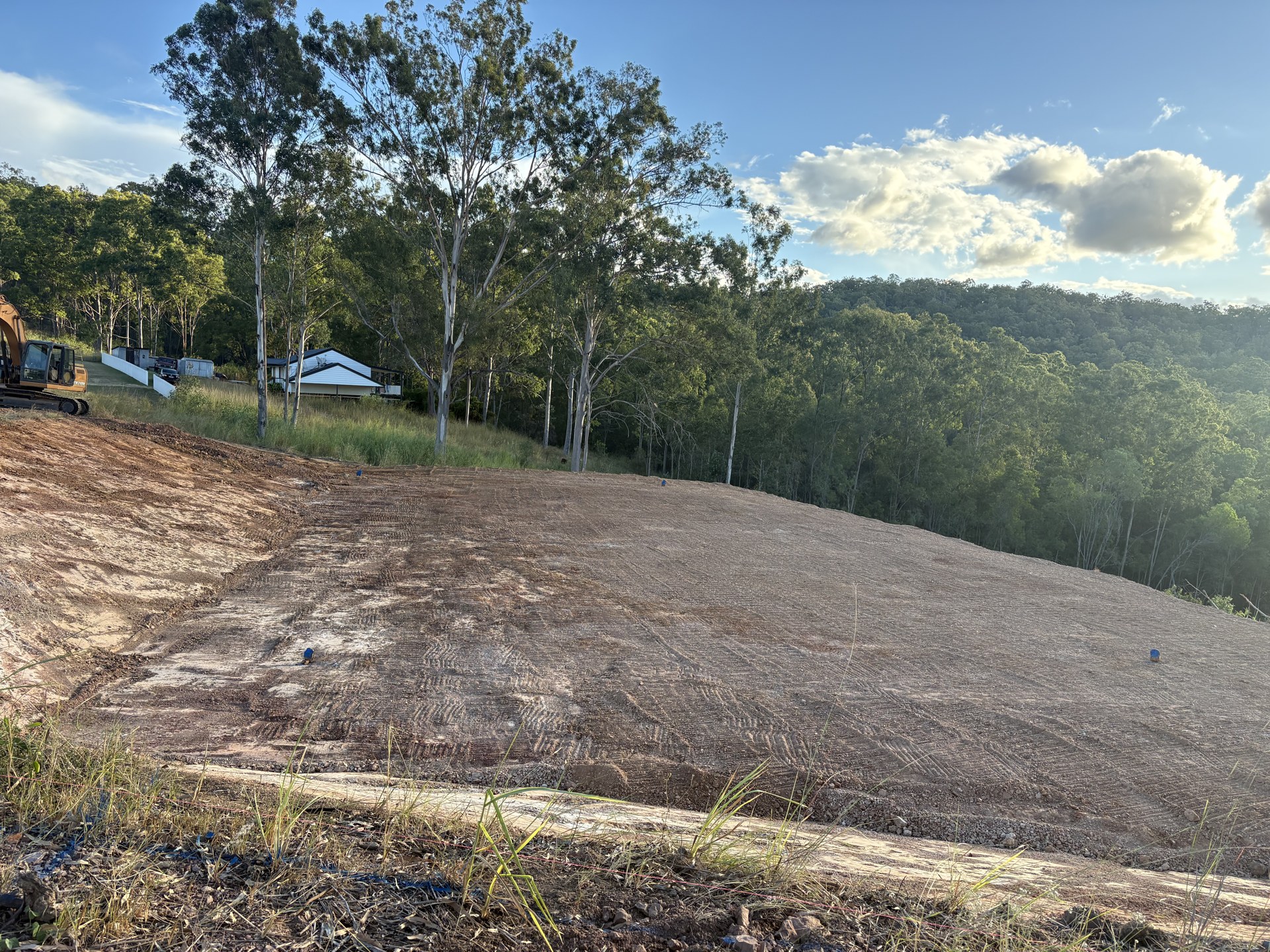 Level building platform and formed access track at Glastonbury near Gympie