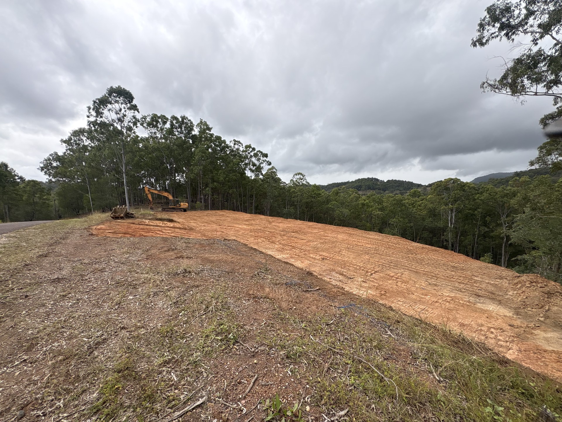 Cleared and levelled building pad after site cut works at Glastonbury QLD