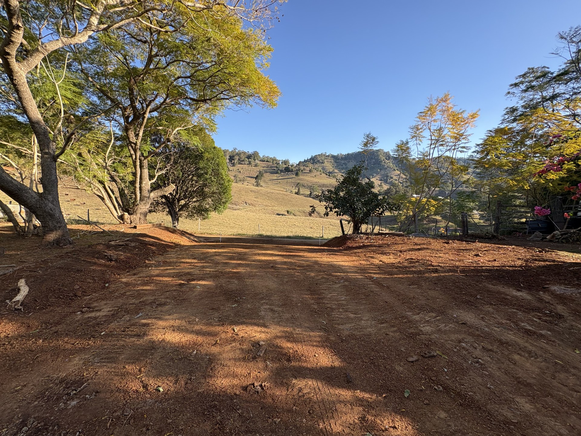 Newly formed gravel driveway running through a rural property at Langshaw QLD