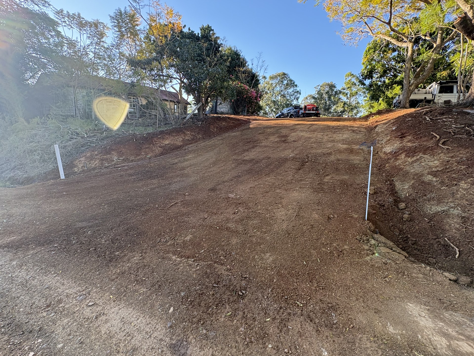 Completed rural driveway with compacted gravel surface at Langshaw QLD