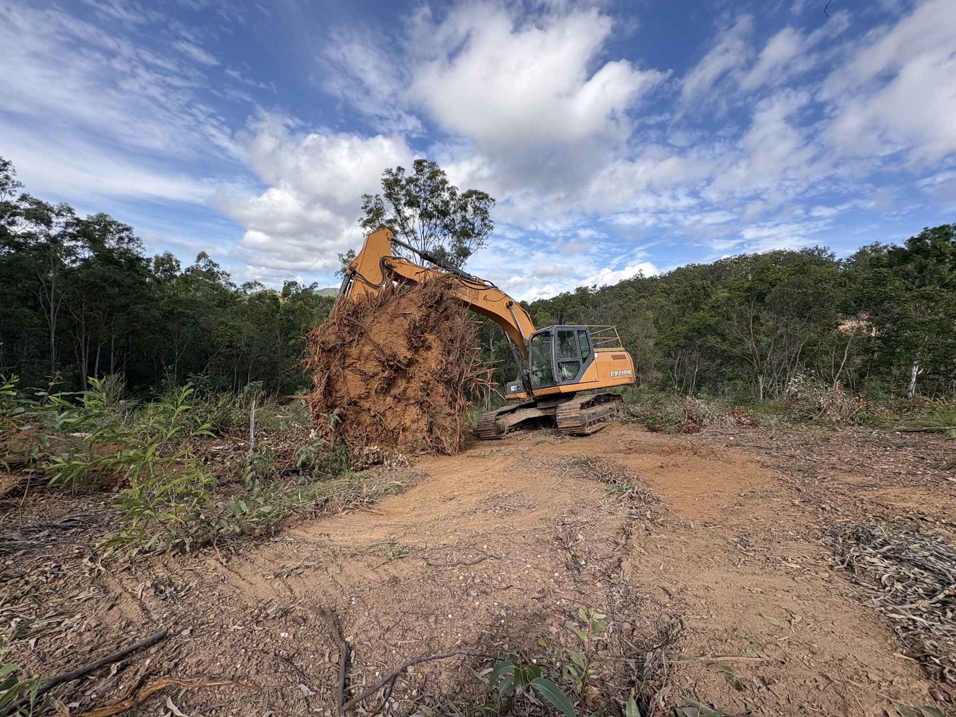 Earthworks in progress with cut material moved and batters formed at Glastonbury QLD